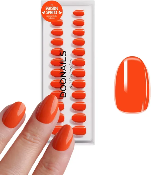 DOONAILS® Sommerkollektion – Soft-Gel Press-on-Nägel Set 30 Dolce Vita – Runde Kurzform in Reicher Orange – Kleber-Nägel, Voll