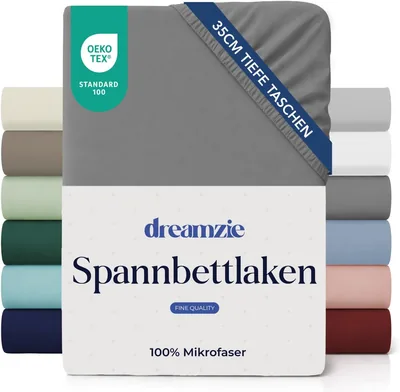 Dreamzie Fitted Bettlaken 140 x 200 cm – 35 cm Tiefes Taschendesign – 100% Mikrofaser Bettlaken – Anthrazit, Auf Schädliche Stoffe Getestet