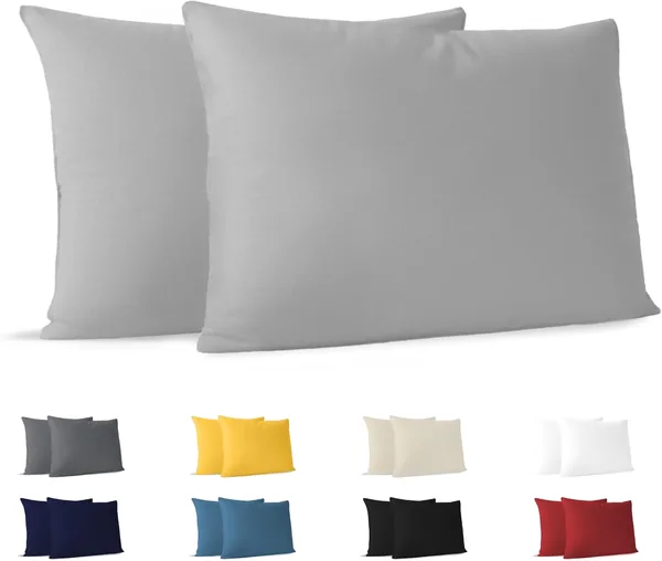 Dreamzie Oreiller en Coton 50 x 70 cm – Pack de 2 – 100% Coton Jersey 150 gsm – Gris – Meilleure Offre