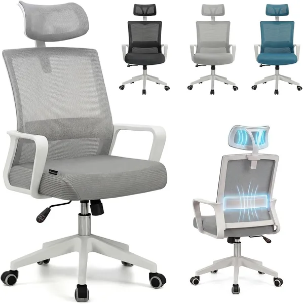 Duehome Ergonómica Silla de Oficina, Modelo Dafne, Gris y Blanco, 21% de Descuento