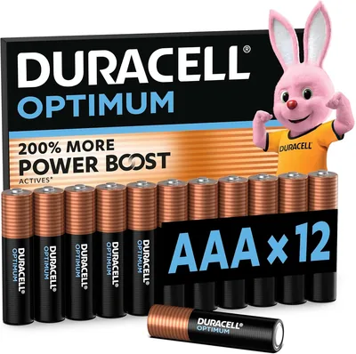 Duracell Optimum AAA Baterías (Pack de 12) – 1.5V Baterías Alcalinas – Aumento de Potencia del 200% – Baterías con Rendimiento Extendido