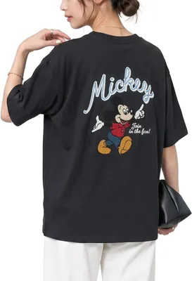 ディズニー Tシャツ レディース メンズ 短袖 夏 ミッキーティー ルーズ サガラ刺繍 オーバサイズ 1点