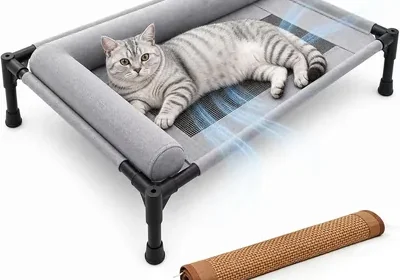 ホームペットベッド 夏用 高床型 猫・小型犬用 メッシュ 枕付き クーリング in Japan