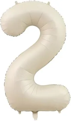 数字風船 32インチ（約70cm） クリーム色 ベージュ ストロー付 誕生日 パーティー用 フォト撮影