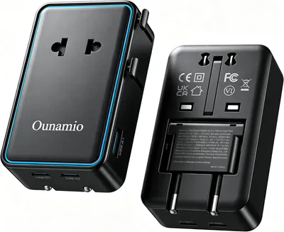 海外対応コンバータープラグ、世界互換性、25W、薄型・軽量、温度制御、4ポート、AC/USB-A/USB-C PD25W &