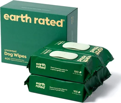 Earth Rated Honden- en kattenwipjes, hypoallergeen, reinigend en hydraterend voor poten, lichaam en bekken, 100 stuks