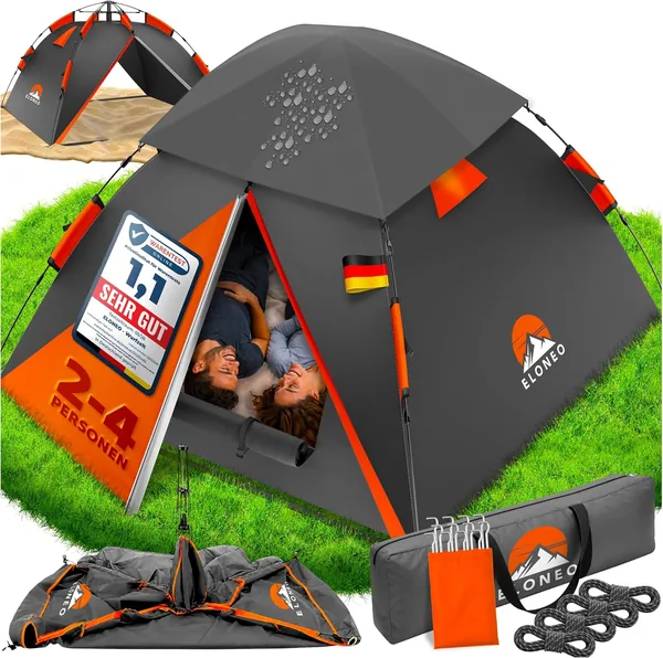 Eloneo Pop-Up Zelt – Extra wasserdicht & stabil | Schnelle Aufbau & Demontage in 45 Sekunden | 4 Personen | 3 Personen