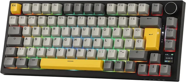 EPOMAKER Ajazz AK820 Pro ISO-ES Teclado Mecánico Inalámbrico con Pantalla y Mandos, 2.4G/BT/USB, Iluminación RGB, Software Personalizable – 20% de Descuento