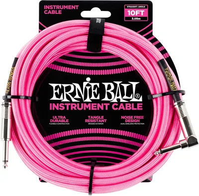 Ernie Ball – Cable trenzado para instrumentos, recto/acodado, 3 m, color rosa neón – Ahorra un 8% de descuento