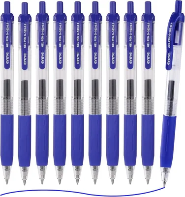 EYEYE G-103 Retractable Gel Pens 0.7mm, 10 Pack 0.7 mm Blue Ink Medium Point Ballpoint Pen Quick Dry