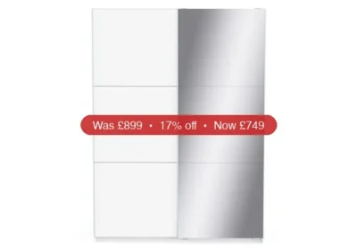 Fast Sliding Door Wardrobe with Mirror | 2 Doors | White | 1.5 m - 17% Off in Ireland