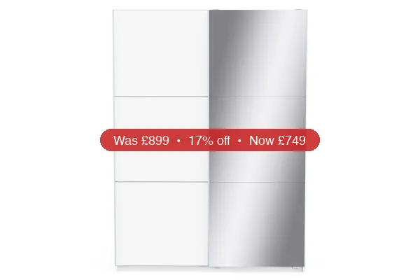Fast Sliding Door Wardrobe with Mirror | 2 Doors | White | 1.5 m – 17% Off
