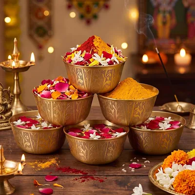 Ferrochef – 6 cuencos de cobre para Pooja, mejor oferta – Regalo de devolución de 3 pulgadas de latón indio Puja Katori, decoración