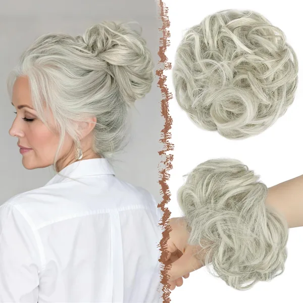 FESHFEN Cabello en Trenza, Ondulado Natural para Mujeres – 55g, Plateado Gris – Mejor Oferta