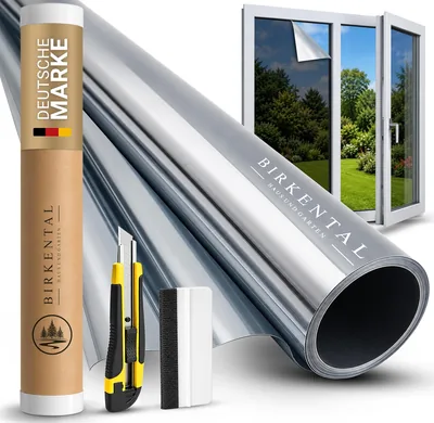 Film de protection solaire Birkental pour fenêtres, intérieur et extérieur, anti-UV, réfléchissant, écran de confidentialité opaque, adhésif (90 x 200 cm)