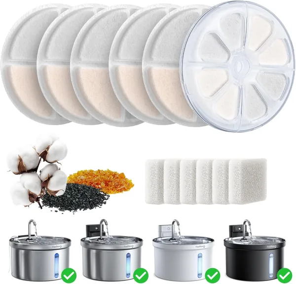 Filtro de Fuente de Agua de 6 Piezas FEELNEEDY, Reemplazo para Fuentes de Gatos de 3.2L y 3.5L, Activado con Algodón y Resina