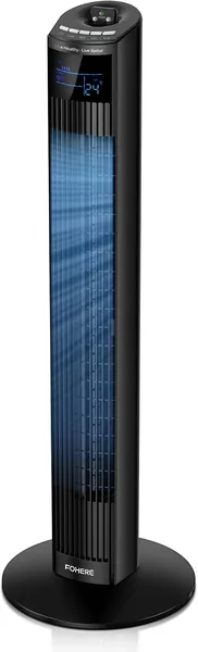 FOHERE 91 cm Turmventilator, Sehr leise, 7.3 m/s Schwenkbodenventilator mit 70° Neigung, LED-Anzeige, 12h Timer & Fernbedienung, 3