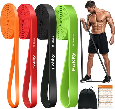 Fokky Set de 4 Niveles de Resistencia, Bandas Elásticas con Guía de Ejercicio y Bolsa de Transporte, Bandas Elásticas para Entrenamiento Completo