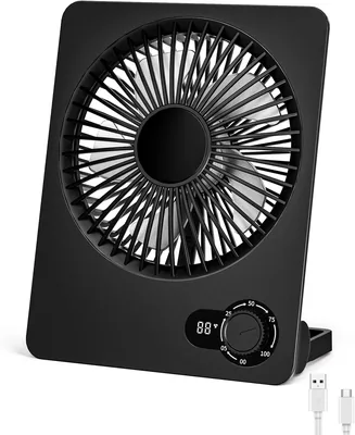 Foumteex Klein Tischventilator mit Akku 3600mAh, leise & einstellbar, LED-Anzeige, Fan für Büro & Bibliothek