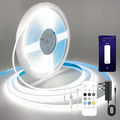 FUIQI COB10 Meter LED Strip, 6000K Luce Bianca Giorno, Striscia LED Dimmabile con App e Remote Control, 320LED