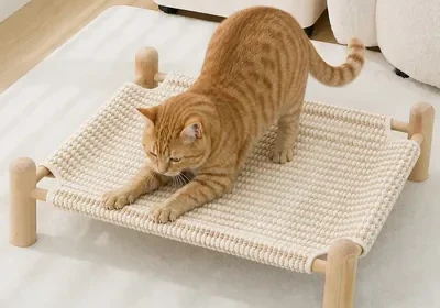 GIIPET 猫ベッド ハンモック スタンディングタイプ 木製 小犬用 ハンモック 広々 爪研ぎ シラスヘンプ 通気性 熱発防止 Best Deal in Japan