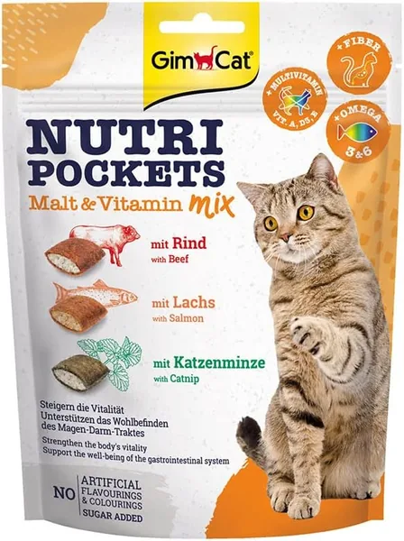 GimCat Nutri Pockets Malt & Vitamin Mix – Chrupiący przysmak dla kotów z kremowym wypełnieniem i składnikami aktywnymi – 1 wo
