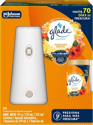 Glade Aromatizante Automático con Tecnología TrueScent Aroma Hawaiian Breeze – Frescura Continua de Hasta 70 Días, Incluye 1 Aparato