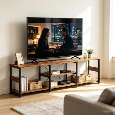 GM Bear Mueble para TV Minimalista con Estanterías de 3 Niveles, Mesa para TV Centro de Entretenimiento para Televisor, Sala de Estar