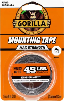 Gorilla® Max Strength Mounting Tape – 1inch x 60in, Double-Sided, Instant Hold