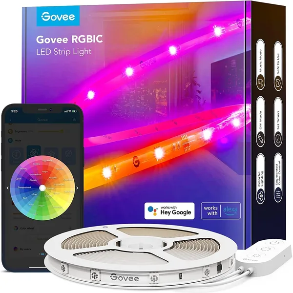 Govee 5 m RGBIC Pro LED Streifenleuchten, Smart LED-Streifenleuchten mit Alexa und Google Assistant, Beschichtete Streifenleuchten