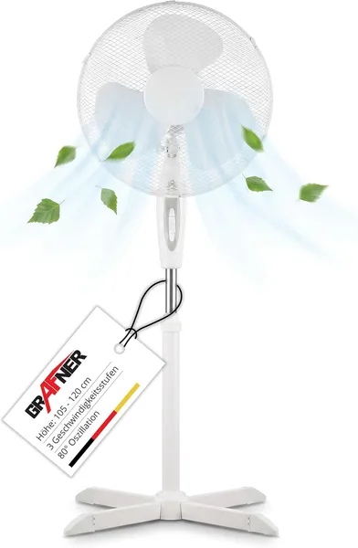 Grafner Standventilator 40 cm: 3 Geschwindigkeitsstufen, höhenverstellbar, schwenkbar, Best Deal