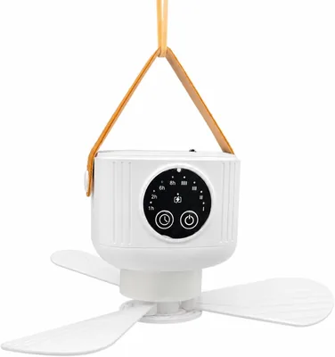 HAC24 Tragbarer Akku-Lüfter zum Aufhängen mit Licht & Fernbedienung Outdoor Camping Deckenventilator 4 Stufen – Best Deal