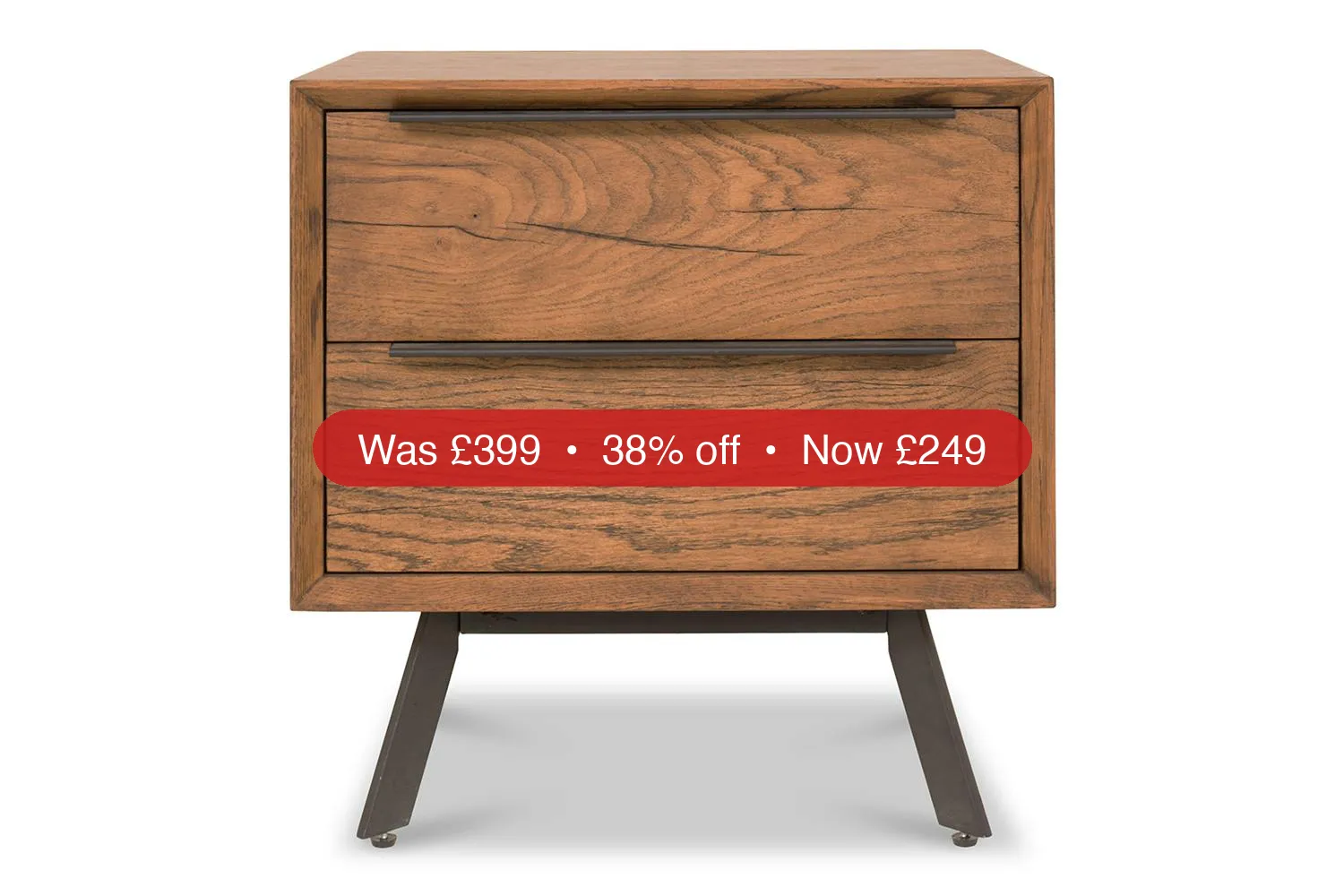 Hamilton Bedside Table | 2 Drawer | Aged Oak Veneer – 38% Off