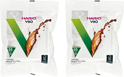 HARIO V60 紙コーヒーフィルター 白 1-2カップ用 (日本製) VCF-01-100W 100パック 2ピースセット 最安値 in Japan