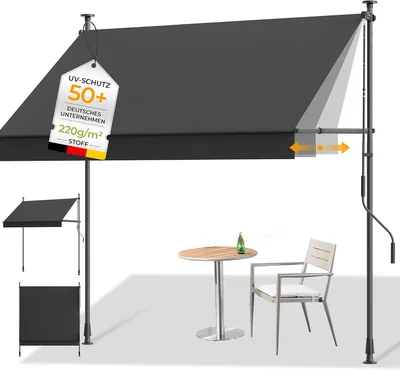 HOMEDEMO Balkonmarkise mit Einstellbarem Handkurbel, Ohne Bohren, Sonnenschutz, UV-Beständig & Höhenverstellbar – Best Deal