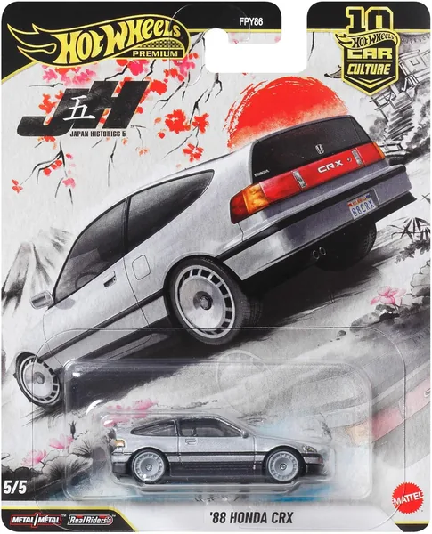 Honda CRX 1988 – Kultowe autko Hot Wheels Car Culture, skala 1:64, metalowe, opony Real Riders