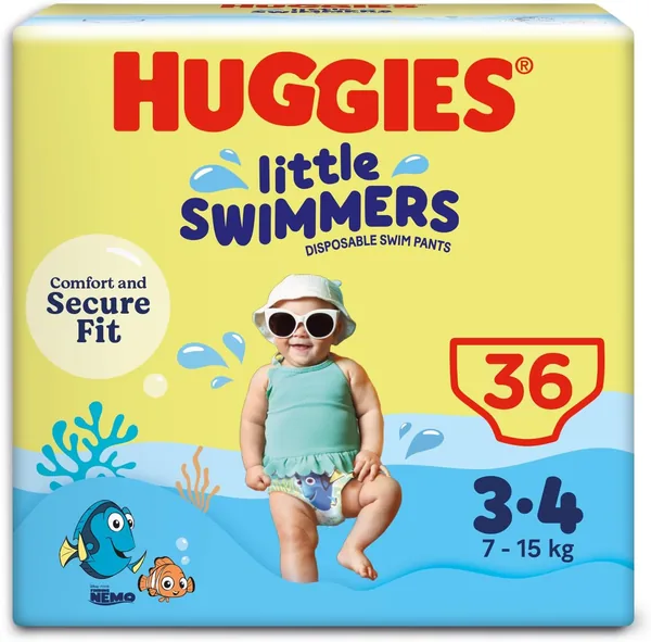Huggies Little Swimmers Pañales para Nadar Talla 3-4, Barreras Anti-Fugas para Protección Máxima en el Agua, 36 Unidades Descartables