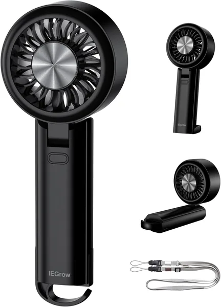 iEGrow Handheld Fan – Faltenfan mit USB-Ladefunktion, 3 Geschwindigkeitsstufen