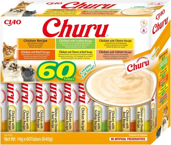 INABA Churu Cats – 6 Recetas Saludables de Pollo – Deliciosos Bocadillos con Textura Suave y Cremosa – Natural, Sin Cereales