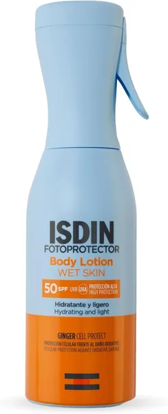 ISDIN Fotoprotector Body Lotion SPF 50, Spray Protezione Solare Corpo Leggero con Dispenser a Pistola, Crema Idratante Intensa