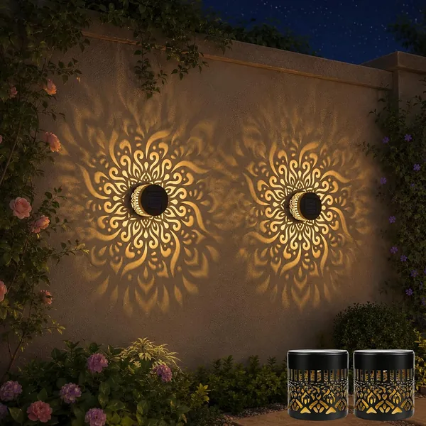 IWTBNOA Solarlaterne für Außen, 2 Stück Mandala Solar Lights, Solarleuchten Garten, Metall LED Solar, Wasserdicht Balkon Deko Best Deal