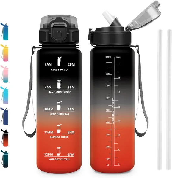 JAPORIA 1L Bottiglia d’Acqua con Forcella e Marcatore Temporale, Senza BPA per Studenti, Palestra, Ufficio, Yoga – Best Deal