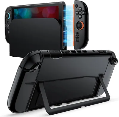 JETech Zwarte Transparante Dockable Case voor Nintendo Switch 2 (2025) 7,9 Inch, Zacht TPU Grip Hoes voor Joy-Con Afneembaar, Slim