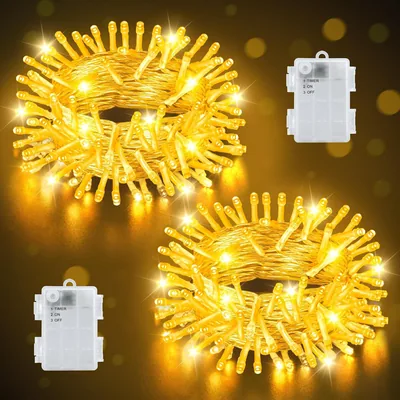 Joolivo LED-Lichterkette Außen, 10 m mit 100 Warmweißen Lampen und 6-Stunden-Timer, Packung mit 2 wasserdichten Lichterketten