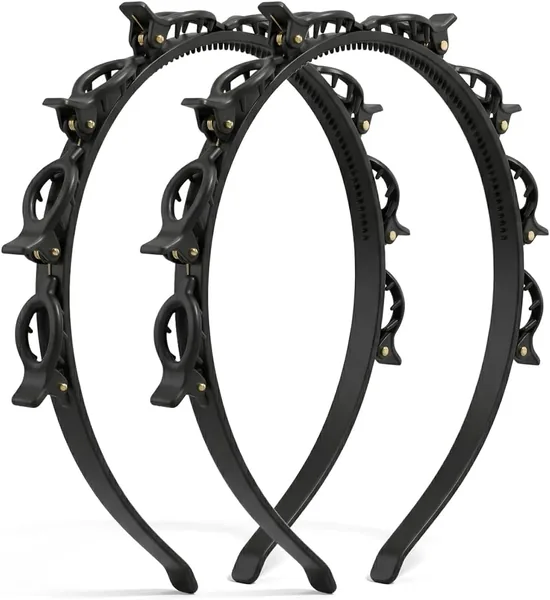 KAHZOR 2 Pezzi Fascia per Capelli Nera con Clip Incastonate | Tenuta Forte e Antiscivolo per uno Styling Facile, Confortevole per Donne e Ragazze – Miglior Affare