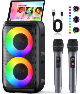 Karaoke 2 Micrófonos Inalámbricos (Última Generación) | Altavoz con Microfón Bluetooth | Soporta TV/Smartphone/iPad/TWS/AUX