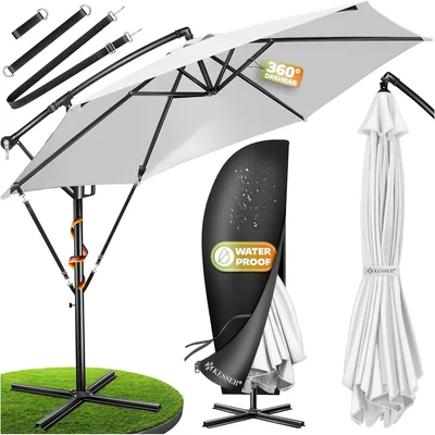 KESSER Aluminium Sonnenschirm Cantilever + Hülle Durchmesser 300 cm mit Kurbel und Ständer – UV-Schutz, Aluminium