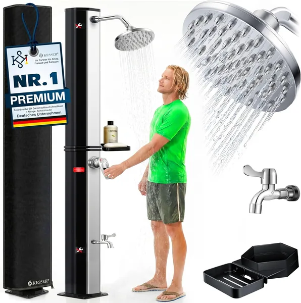 KESSER® Solardusche 60 L – Solardusche für Garten & Pool mit Warmwasser, Pooldusche ohne Strom, Rainfall-Duschkopf