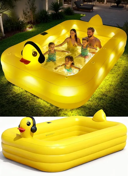 KingSom Aufblasbarer Pool mit Beleuchtung, Solar-Enten Paddelpool, Groß für Kinder und Erwachsene, Überirdischer Pool, Rechteckig – Best Deal