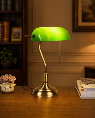 KSUCTE Retro Banker’s Desk Lamp Green Glass Shade Brass Metal Base Best Deal